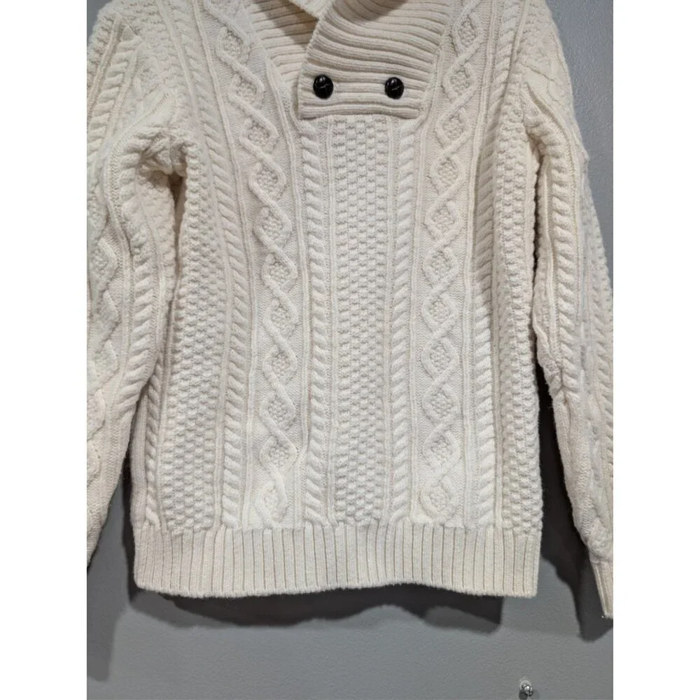Janie and Jack Sweater Cream Cable Knit Shawl Collar Knit Boys size 6